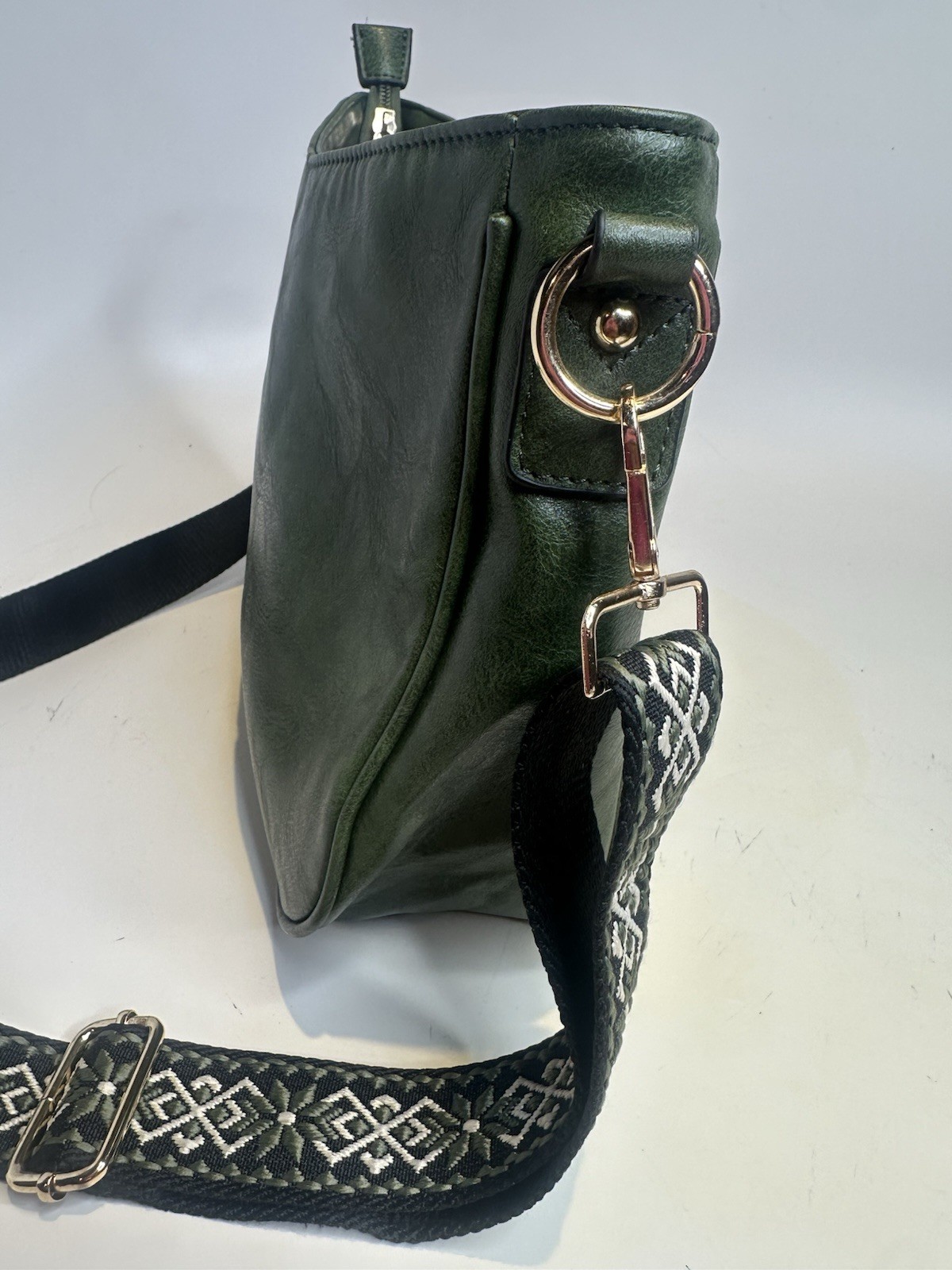 Green Geometric Crossbody Bag with Adjustable Strap, Zip/Magnetic, Inner Pockets