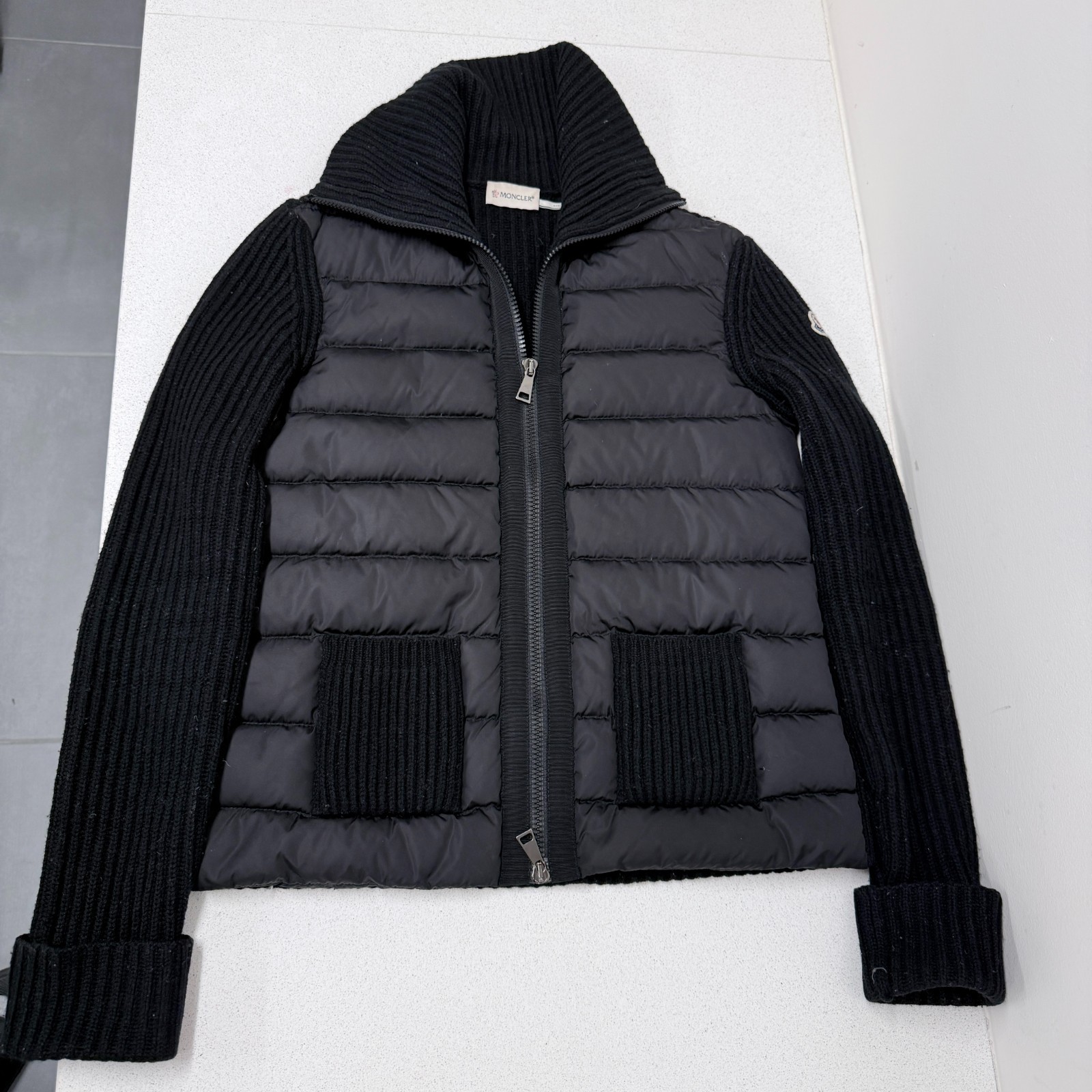 Moncler Maglione Tricot Cardigan Women’s XS Black Hybrid Puffer Knit Jacket Auth