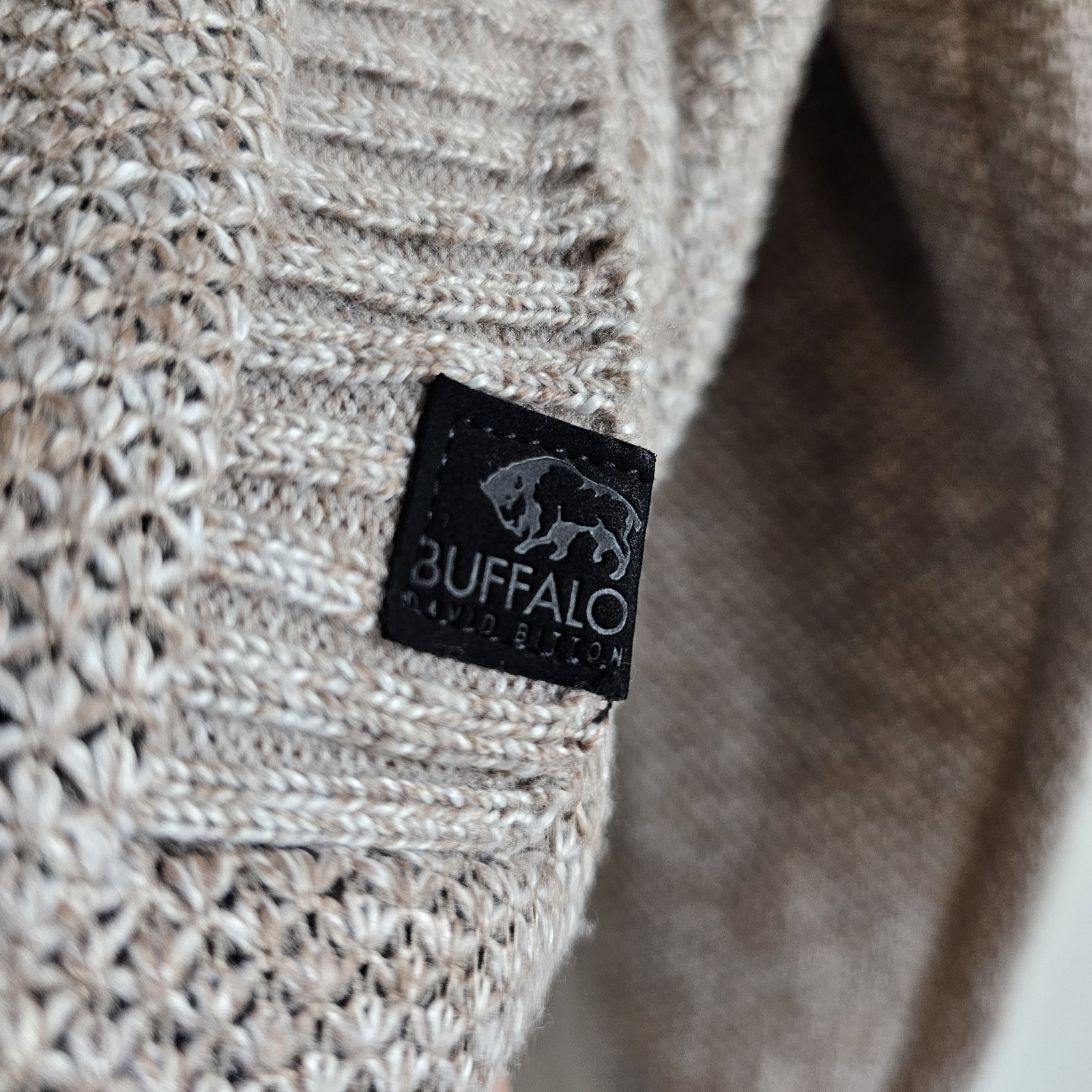 Buffalo David Bitton Full Zip Sweater Men’s L Beige Brown Mock Neck Knit