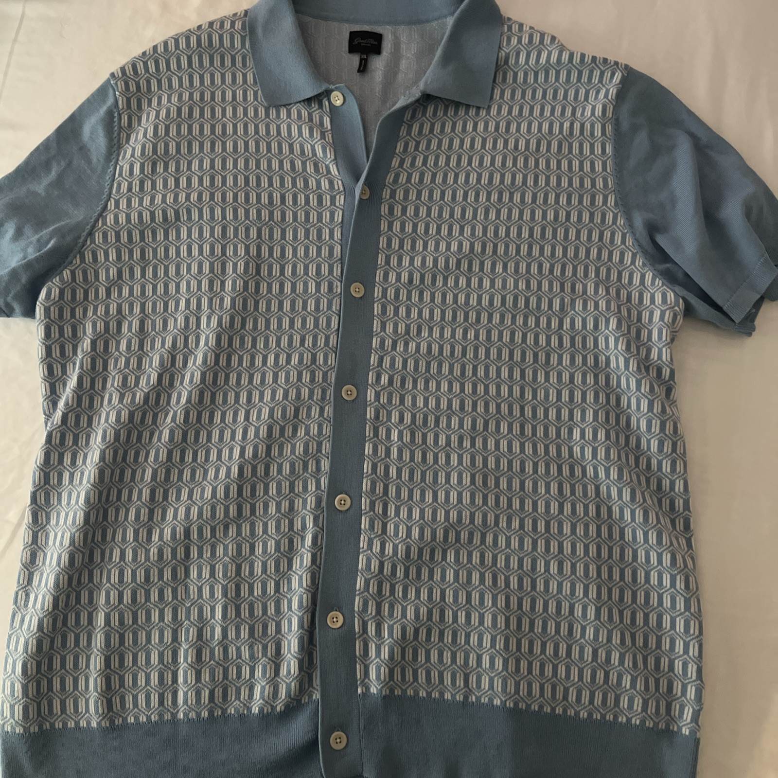 Good Man Brand Essex Geo Knit Polo Cotton Size XXL In Dusk Blue