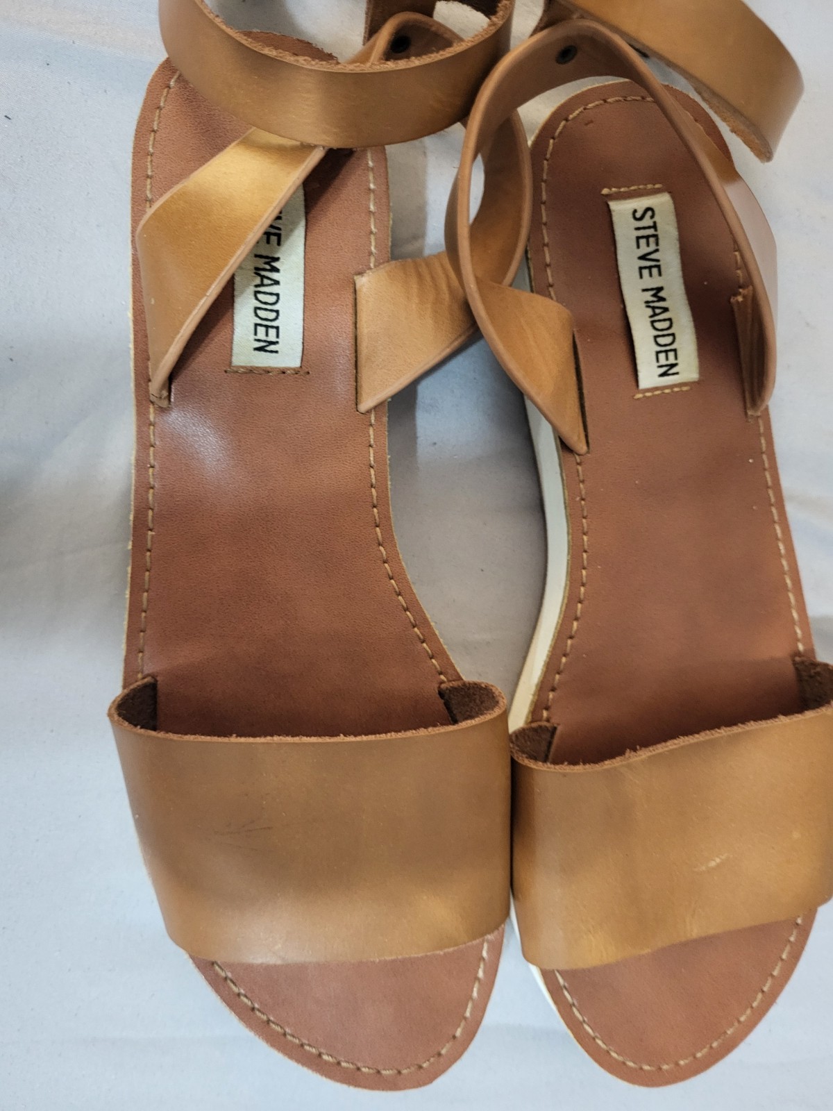 STEVE MADDEN TAN BROWN FLATFORM ANKLE-STRAP SANDALS Size 7.5