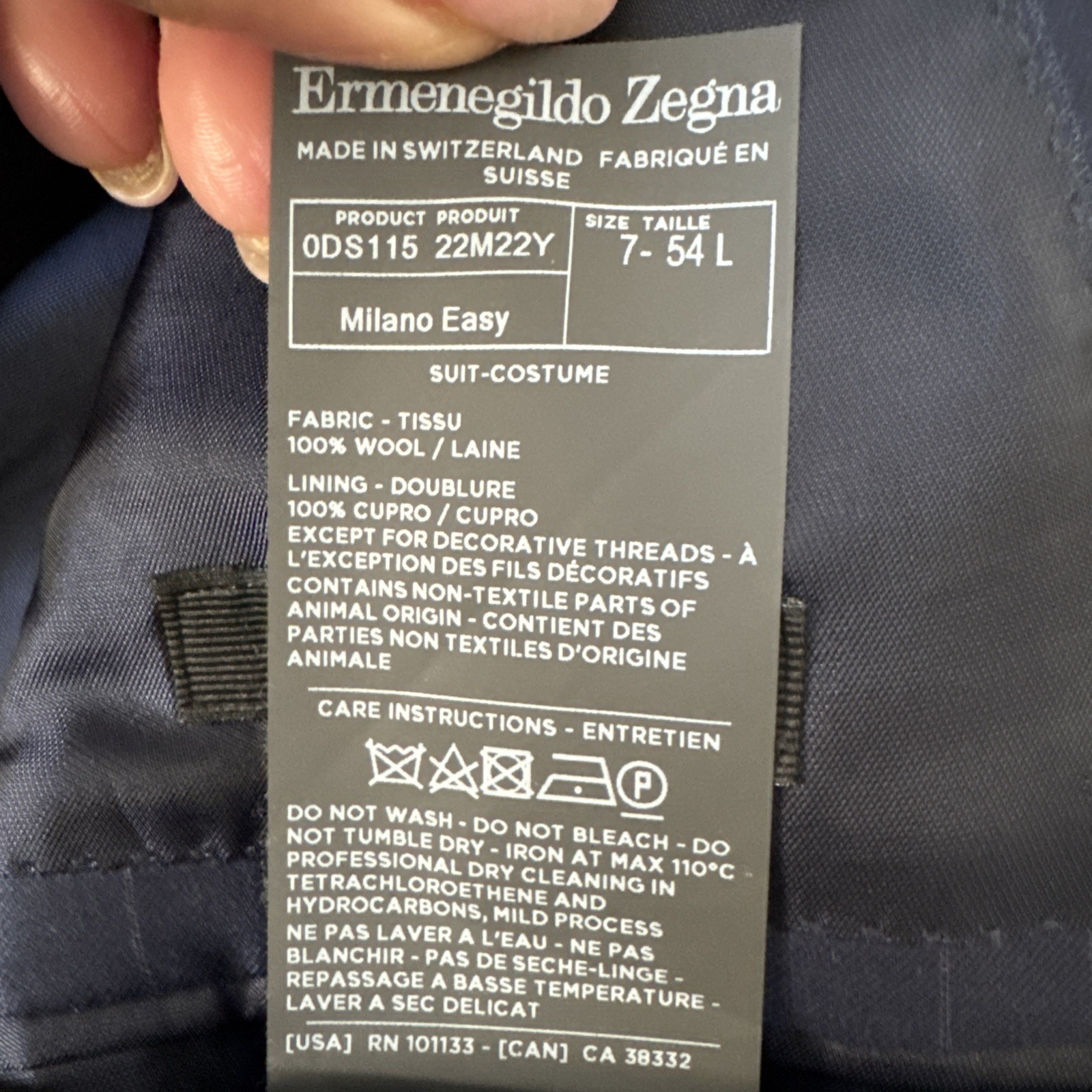 Ermenegildo Zegna Trofeo Suit Mens 54L Blue Pinstriped Wool 36×32 Tailored Fit