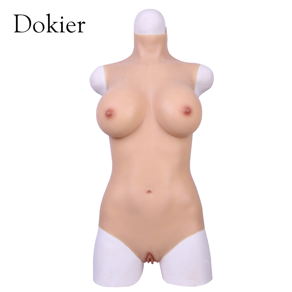 Dokier Silicone Crossdresser Full Bodysuit With Headgear Breast Forms Body Suits