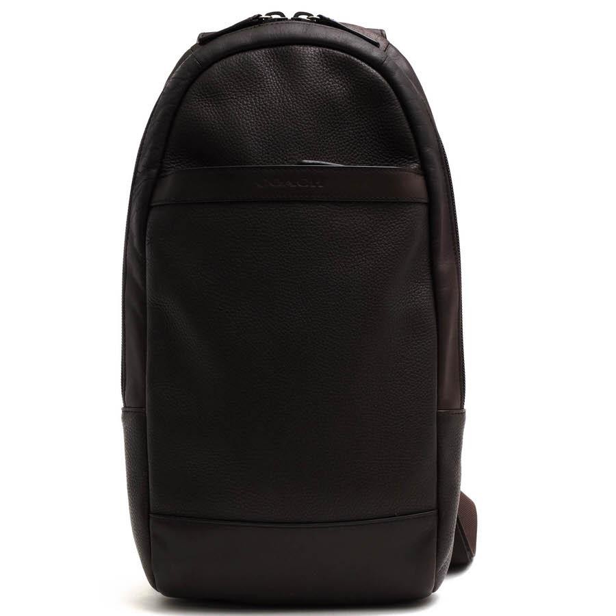 COACH Camden F71344 Mens Leather Sling Pack Dark Brown Pebbled Cowhide Auth