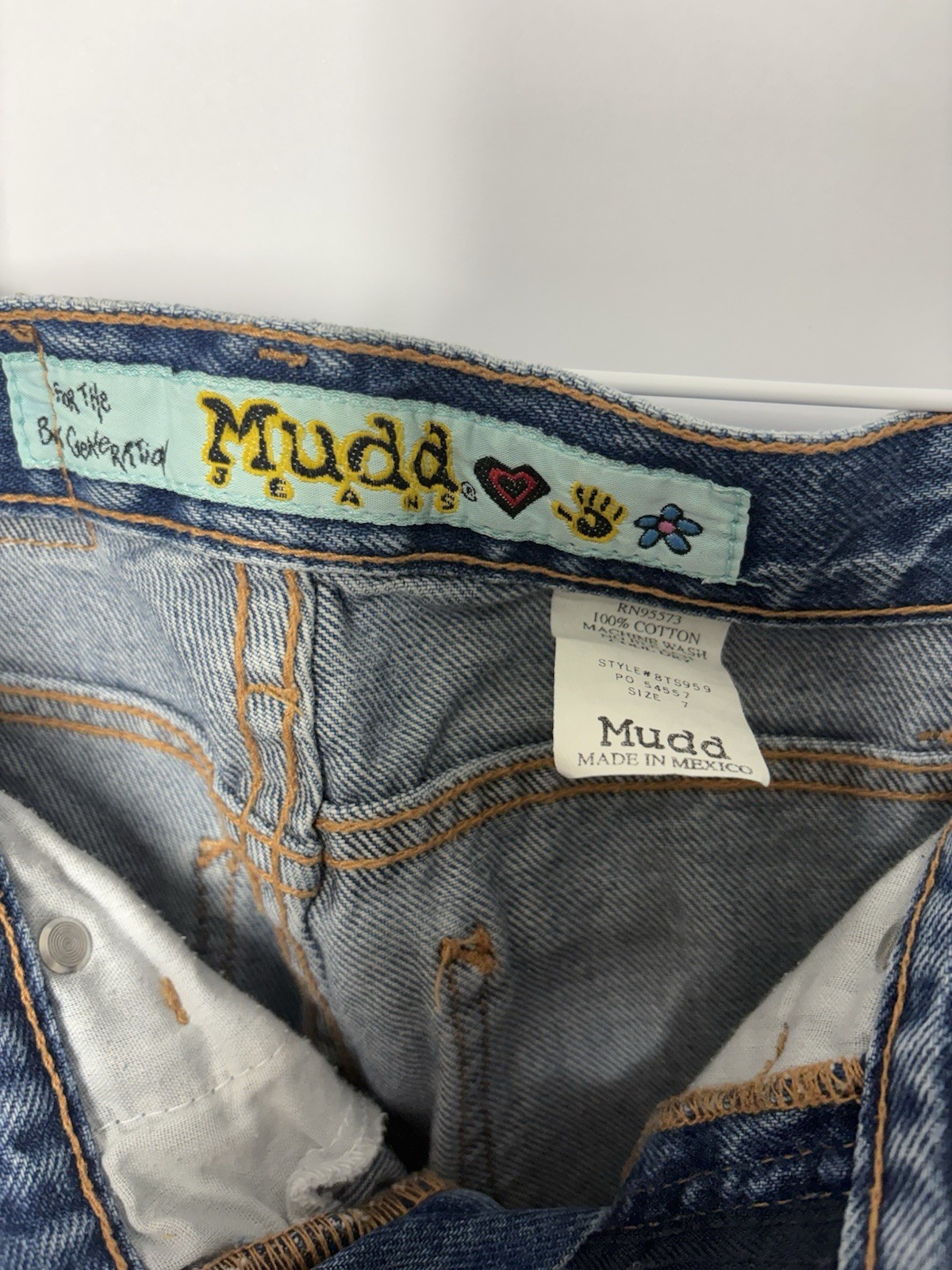 Vintage Y2K Mudd Jeans Girls Size 7 Light Wash 100% Cotton Low Rise Denim 90s