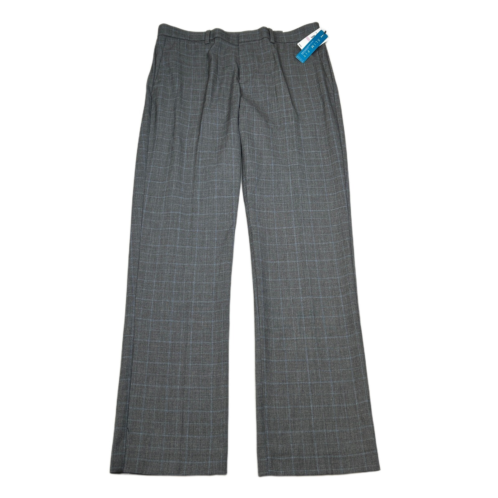 Perry Ellis Slim Fit Dress Pants 32×32 Grey Plaid Portfolio Travel Luxe NEW