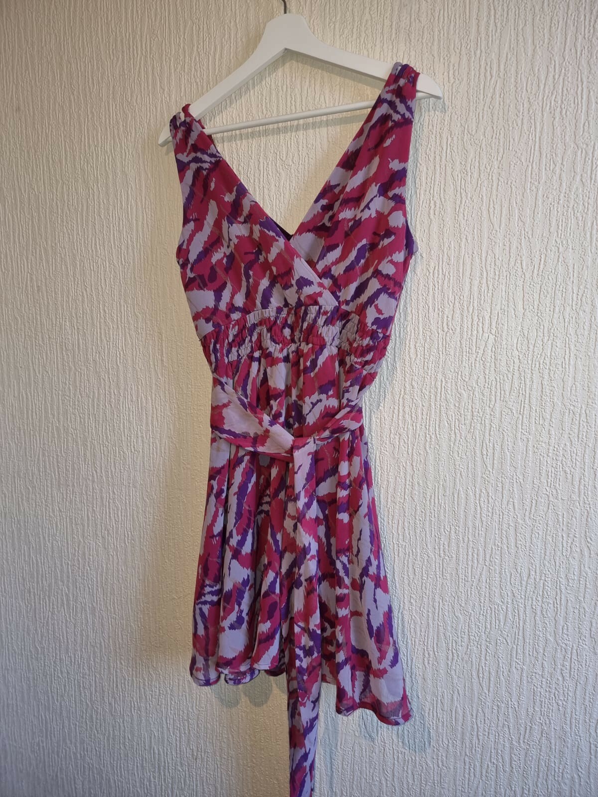 Morgan De Toi Pink Purple Pattern Chiffon Dress Y2K 90s Elastic Waist Party UK 8
