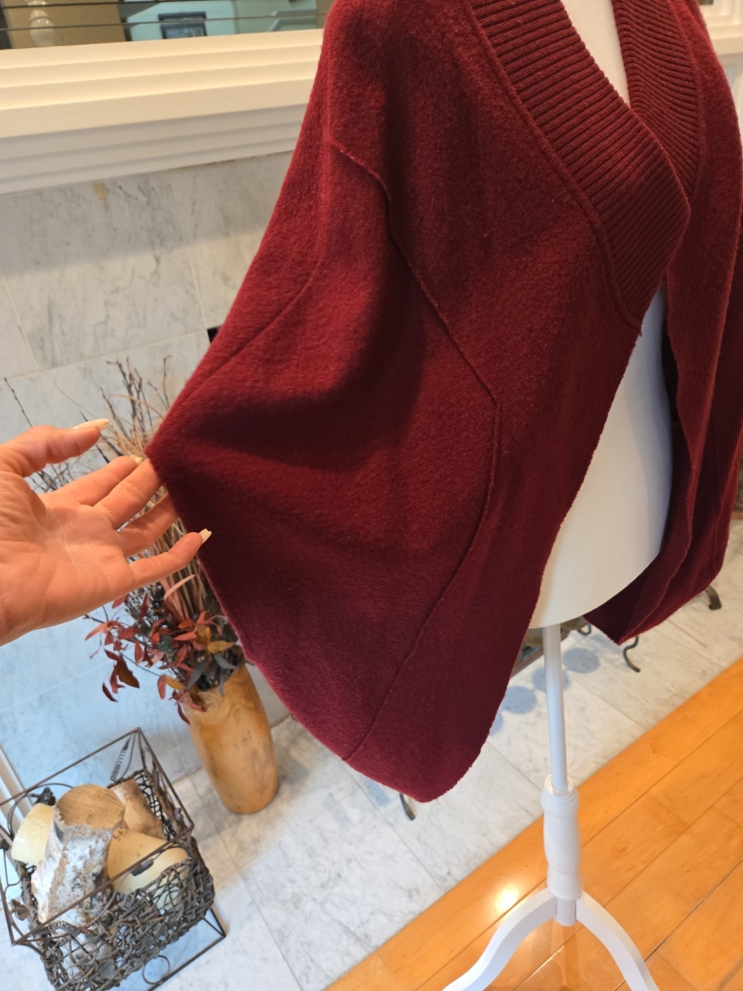 Moth Sweater Open Cape Cardigan Burgundy Women Oversized Batwing LARGE Wool