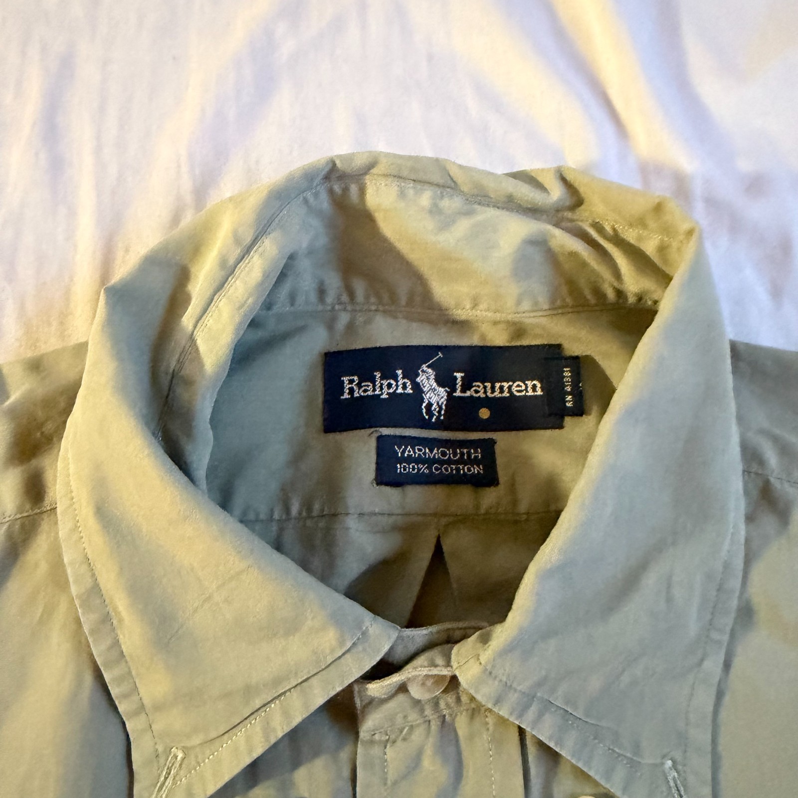 Ralph Lauren Yarmouth Button Down Shirt Cotton Men 15 1/2 -34 Olive Green Pony