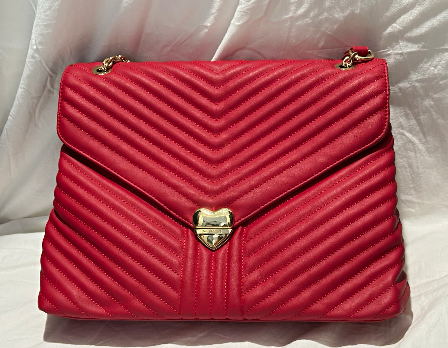 Valentino Red Chevron Shoulder Bag Gold Chain Strap Turn Lock Inner Pockets
