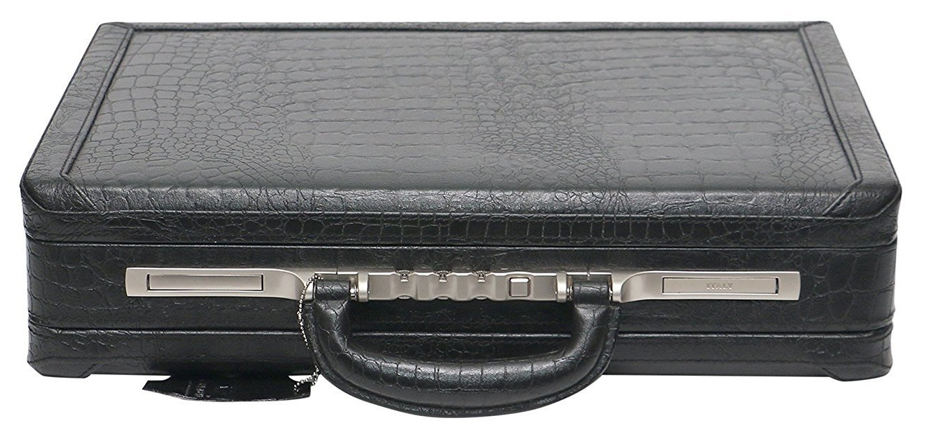 Genuine Leather Black CROCO Briefcase Bag 18 Inch With Lock Messenger Attache