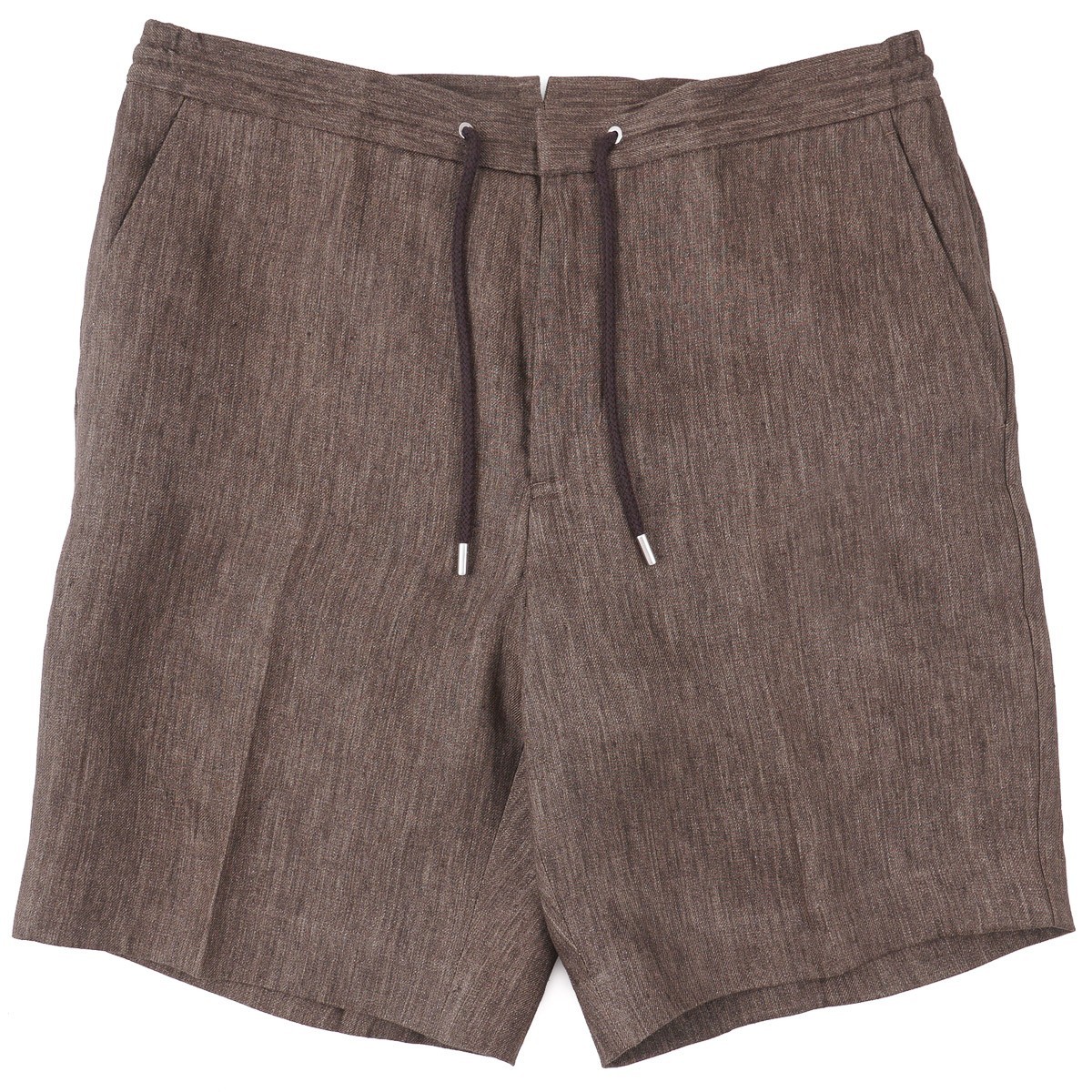 Brett Johnson Mid Brown Woven Solbiati Linen Drawstring Shorts L (35-36) NWT