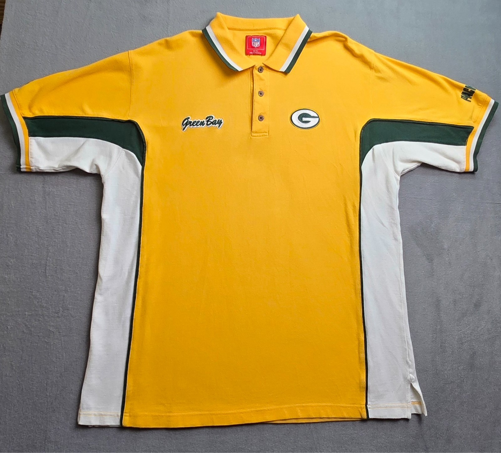 NFL Green Bay Packers Polo Shirt Men XL Yellow Green Colorblock Embroidered Logo