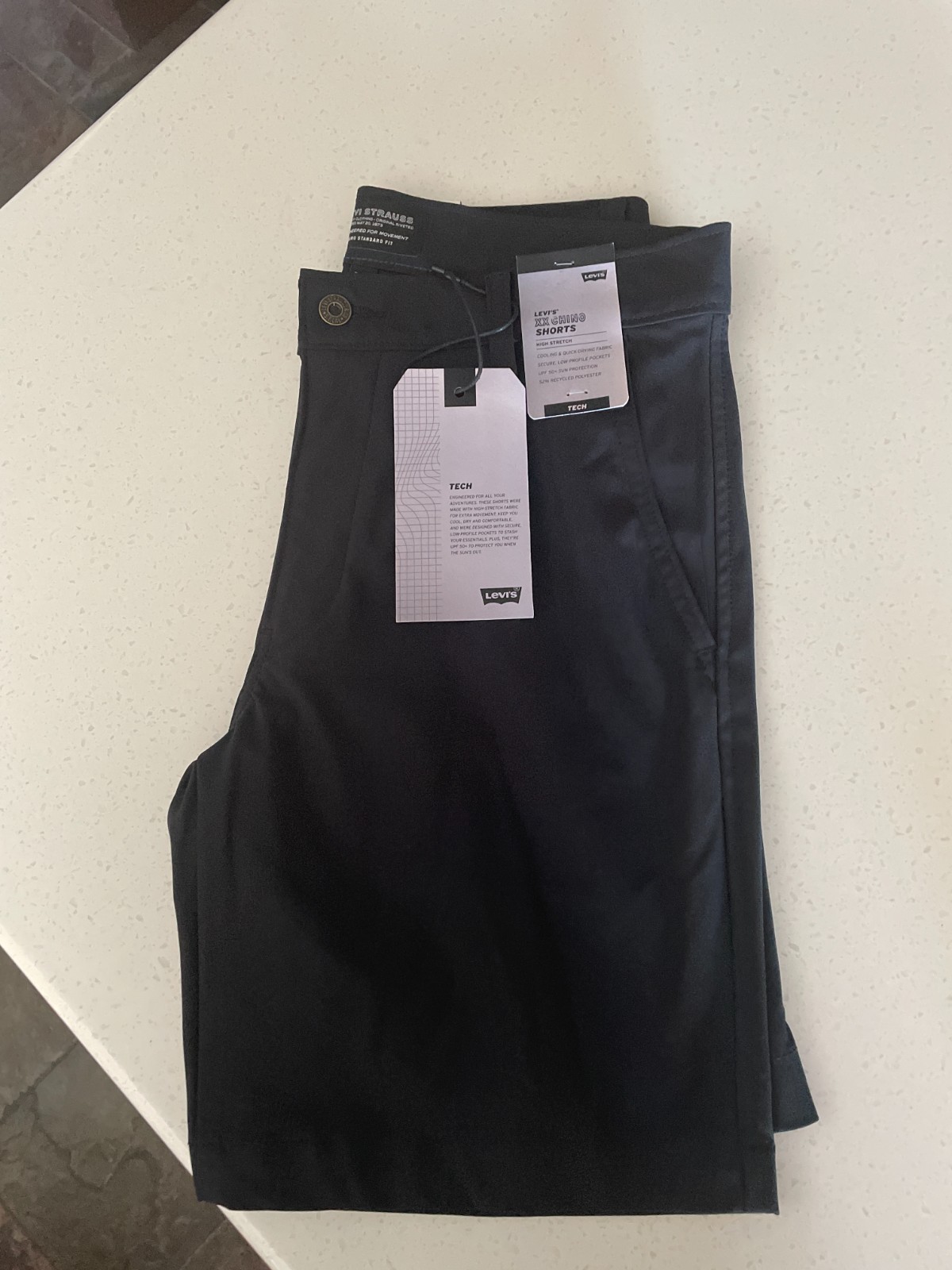 Levi’s XX Chino Mens Tech Shorts 30 8″ Blue Black Tan High Stretch Quick Dry UPF