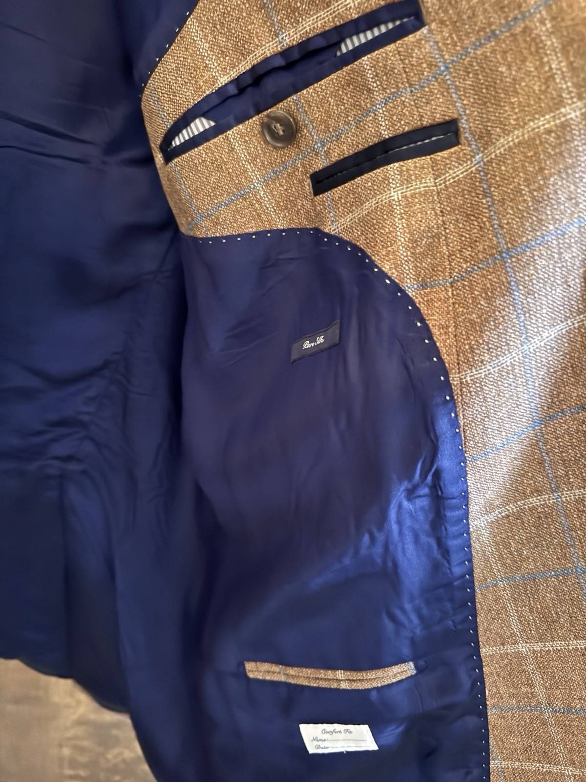 Barutti 100% Silk Sport Coat Jacket Tan Multi Plaid Made in Germany Excellent