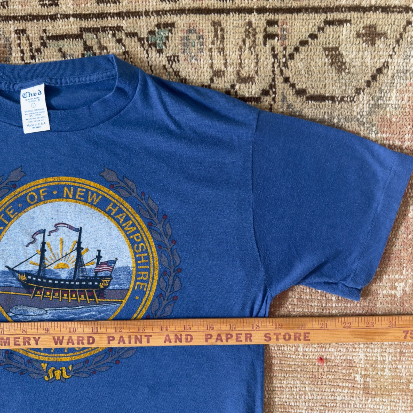 Vintage Ched by Anvil New Hampshire State Seal T-Shirt Blue 50/50 Made in USA L