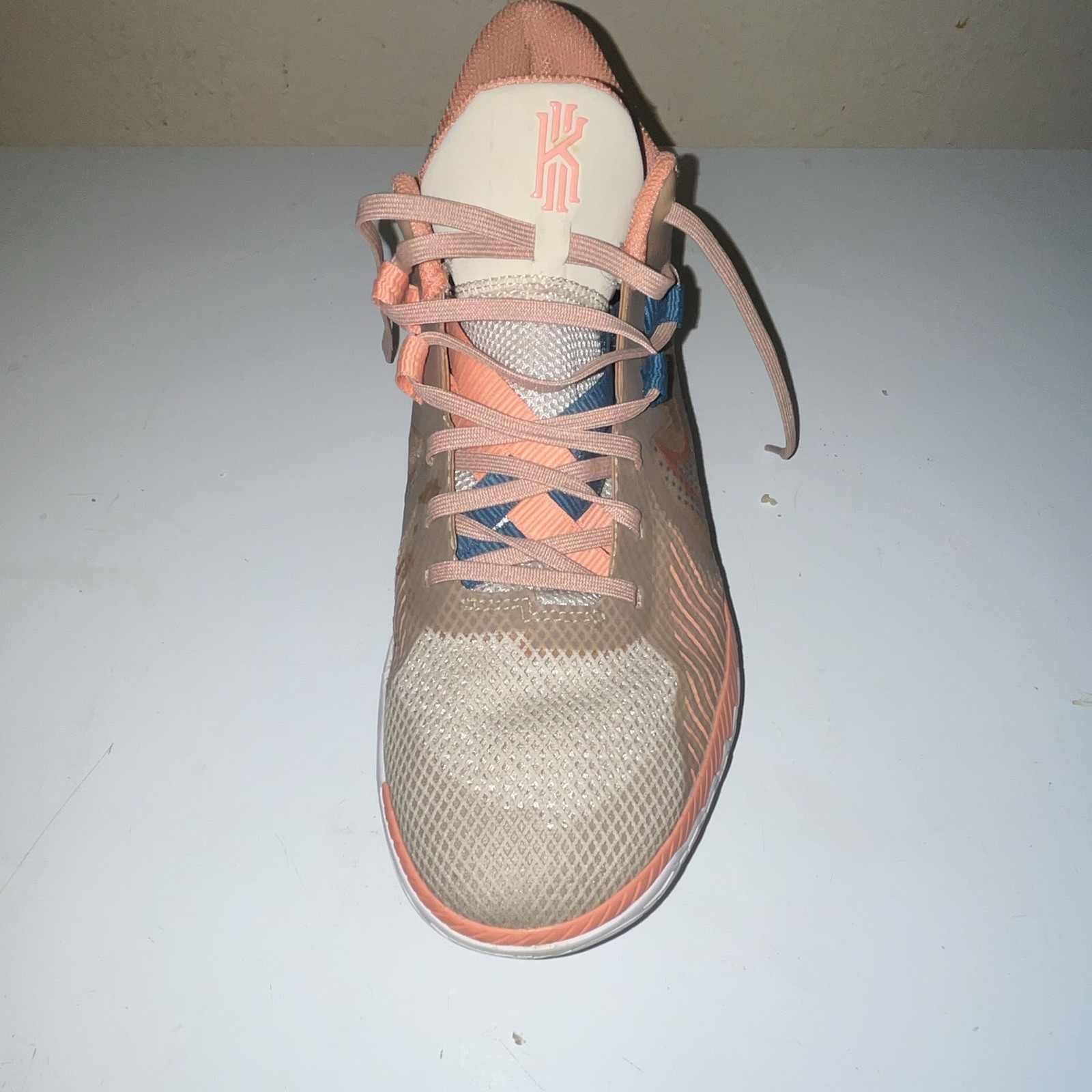 Nike Kyrie Men’s Mid Top Basketball Lace-Up Sneakers Beige Orange Blue