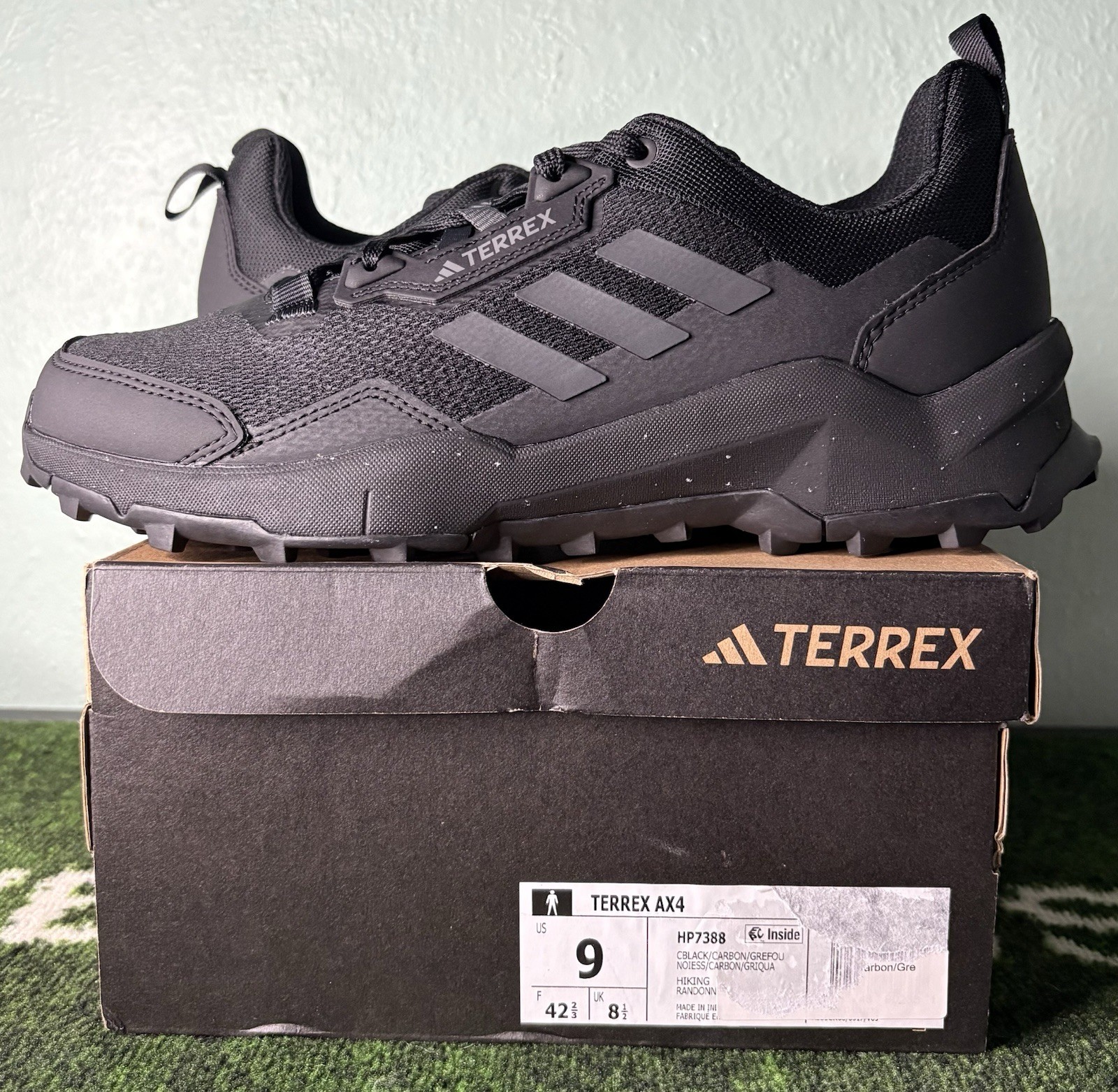 US Men’s 9 – Adidas TERREX AX4 “Black Carbon” HP7388, Hiking Shoes