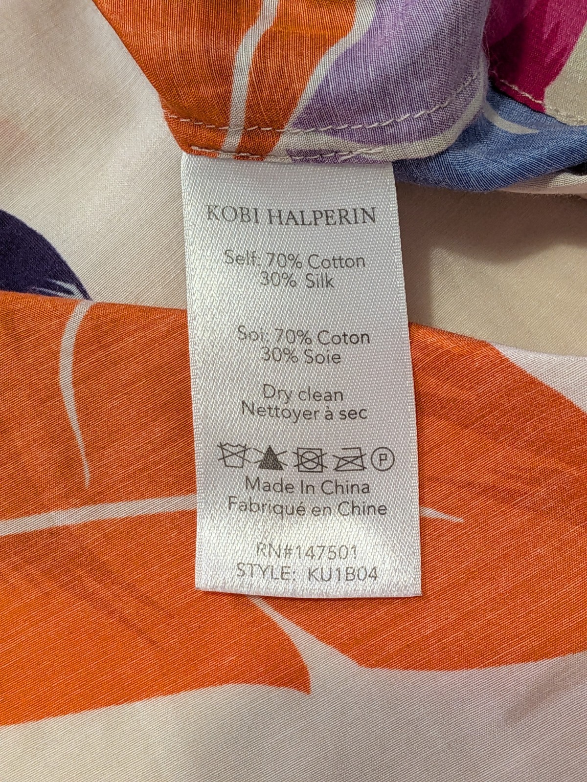 KOBI HALPERIN Darrien Feather and Leaf Print Cotton/Silk Blouse Tunic Top sz 2XL