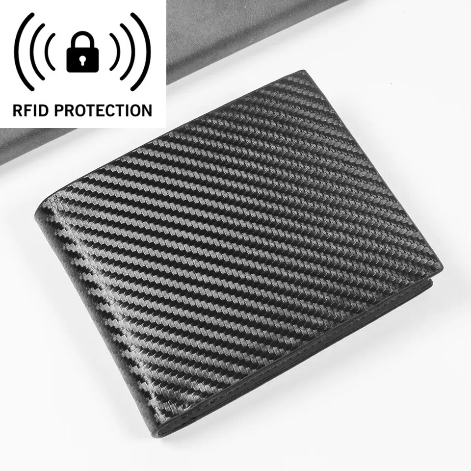 Men’s Carbon Fiber Leather Wallet RFID Blocking Slim Bifold Credit Card Holder