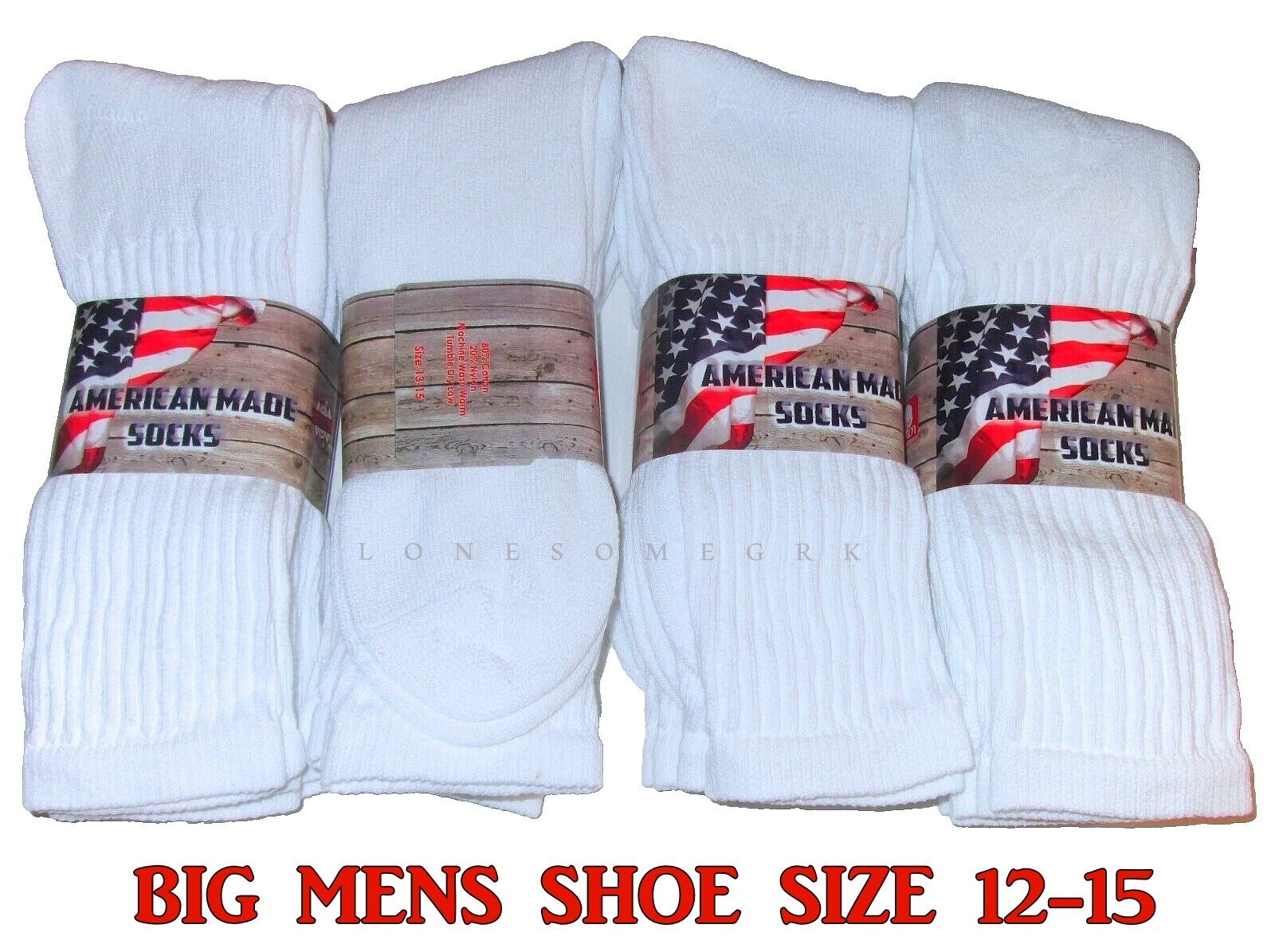 6 Pairs BIG MENS Shoe 12-15 Lightly Cushioned Cotton Crew Socks USA Made