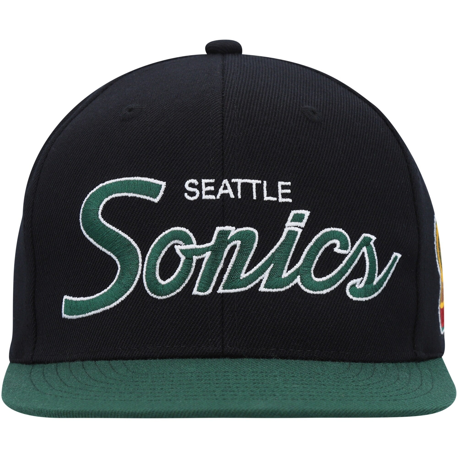MENS MITCHELL & NESS NBA TEAM SCRIPT 2.0 SNAPBACK HWC SUPERSONICS – BLACK