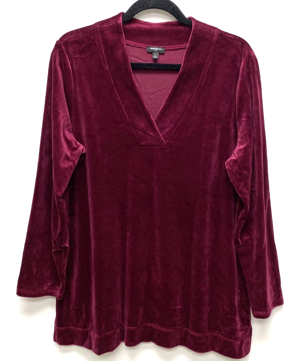 Talbots Luxe Velour Easy V-Neck Tunic Top Vine Red Long Sleeve Pullover Size 1X