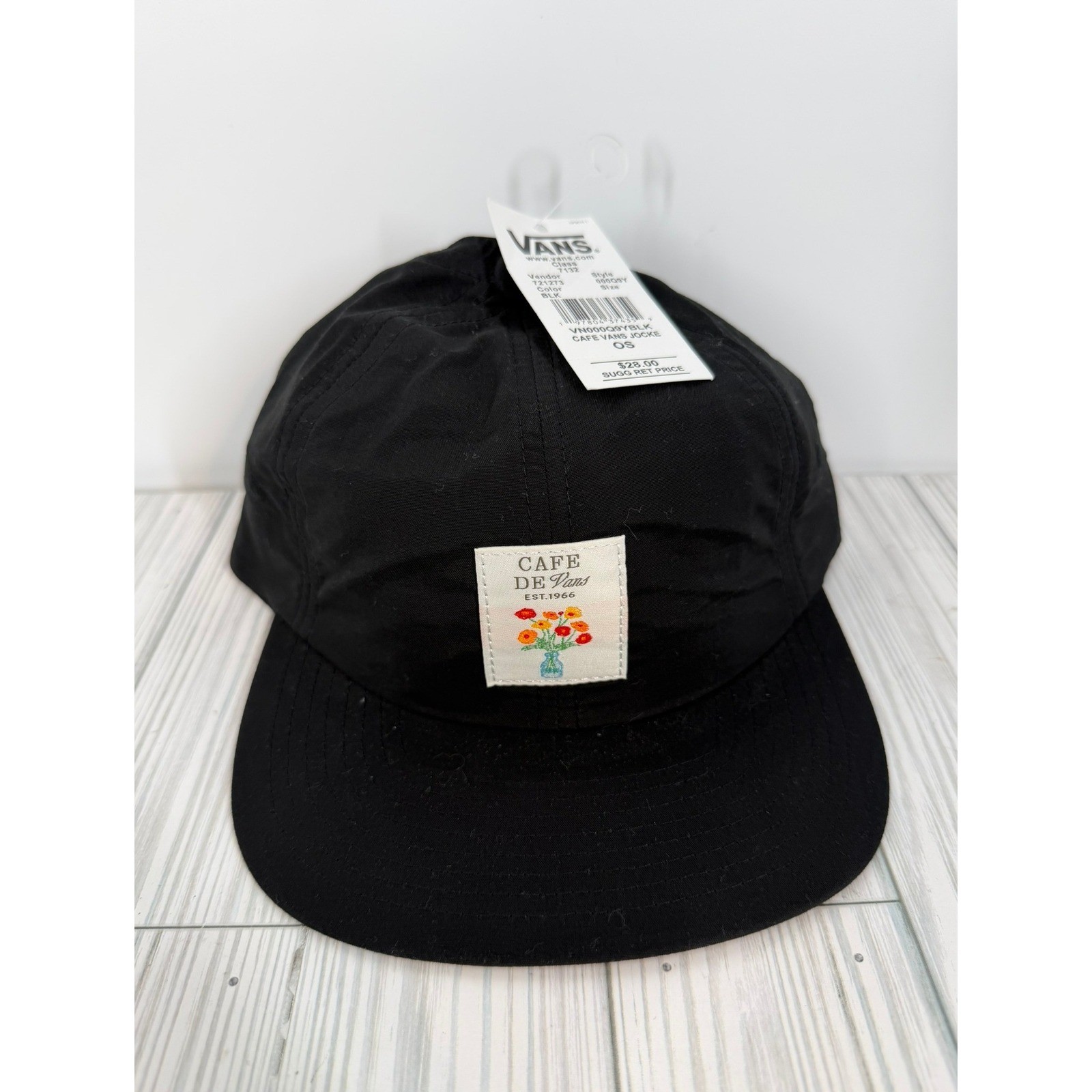 Vans Cafe Vans Jockey Snapback Hat Black Floral Patch Adjustable Cap NEW