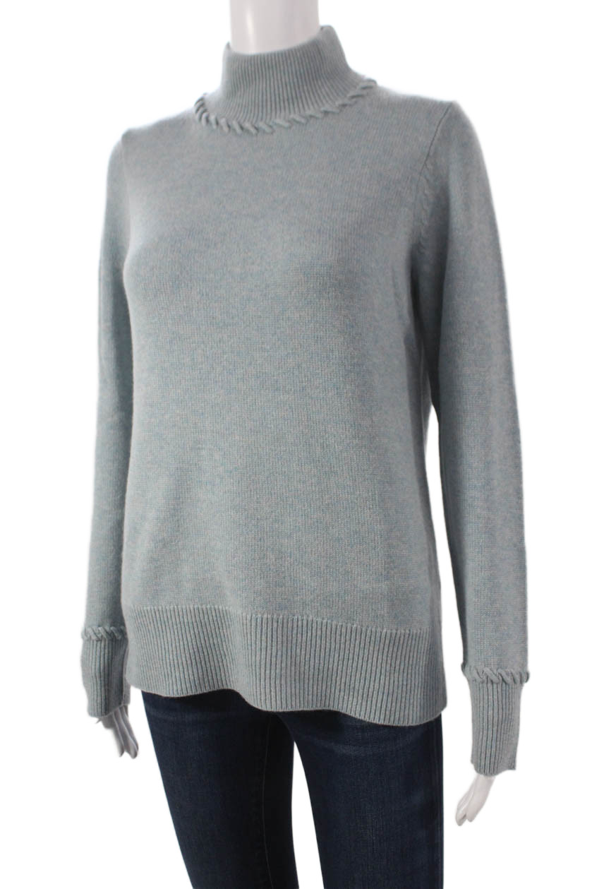 Theory Women Pullover Turtleneck 100% Cashmere Blue Long Sleeve Size S
