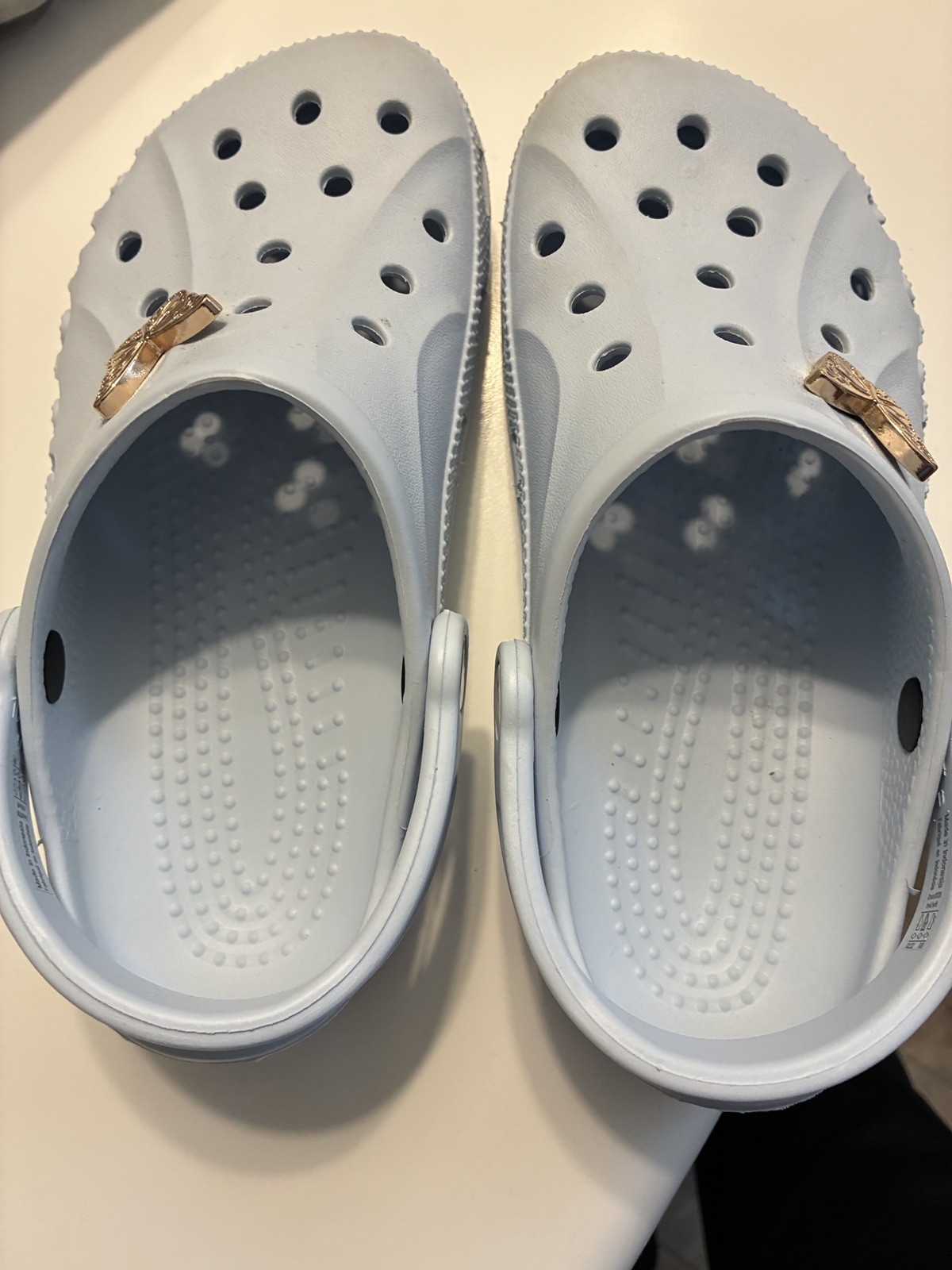 Crocs Baya Clogs Blue Marine (M4 W6) with Gold Butterfly Jibbitz-slightly used.