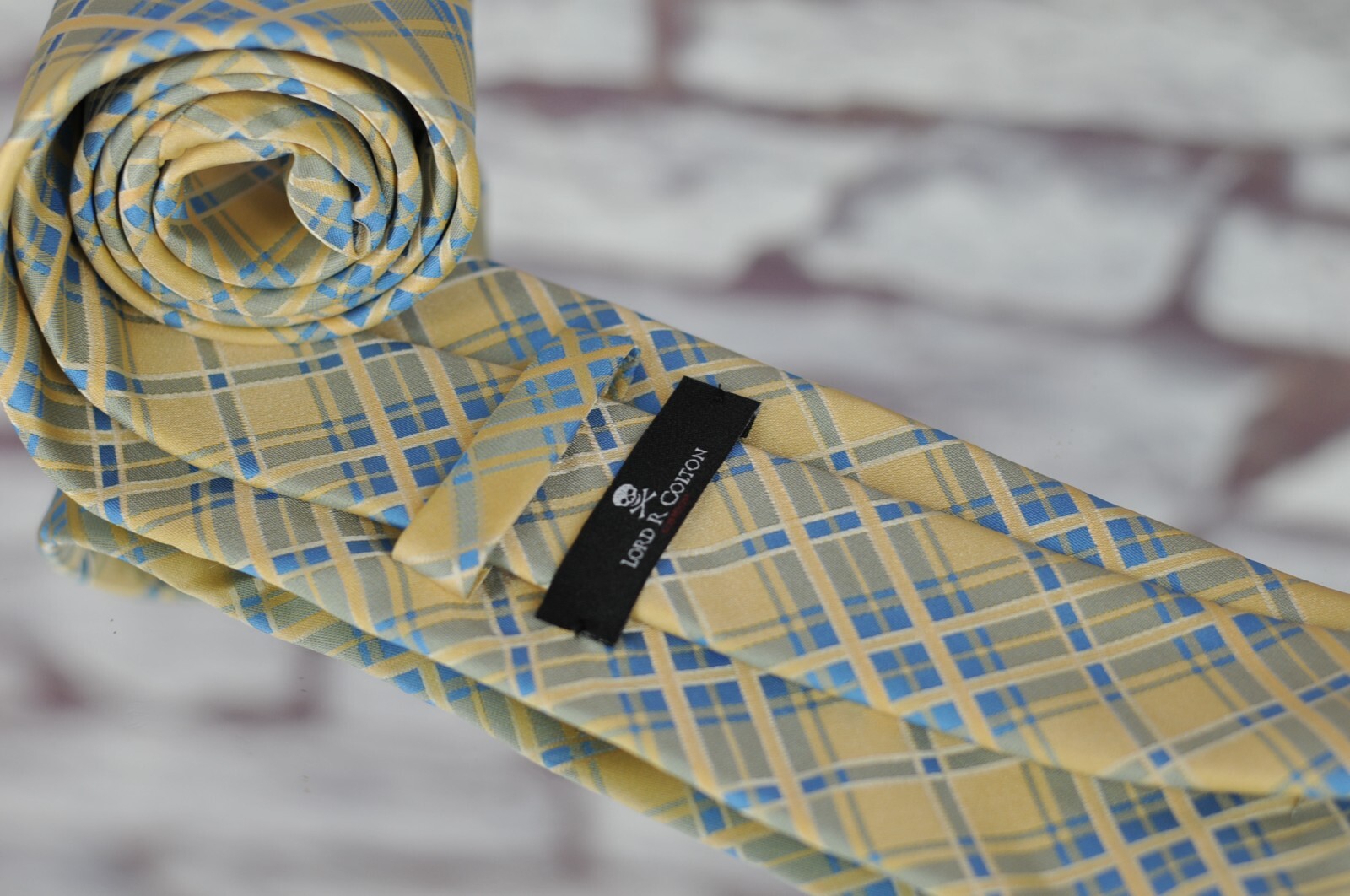 Lord R Colton Basics Tie Yellow & Blue Geometric Woven Necktie 58 x 3.25 in NEW