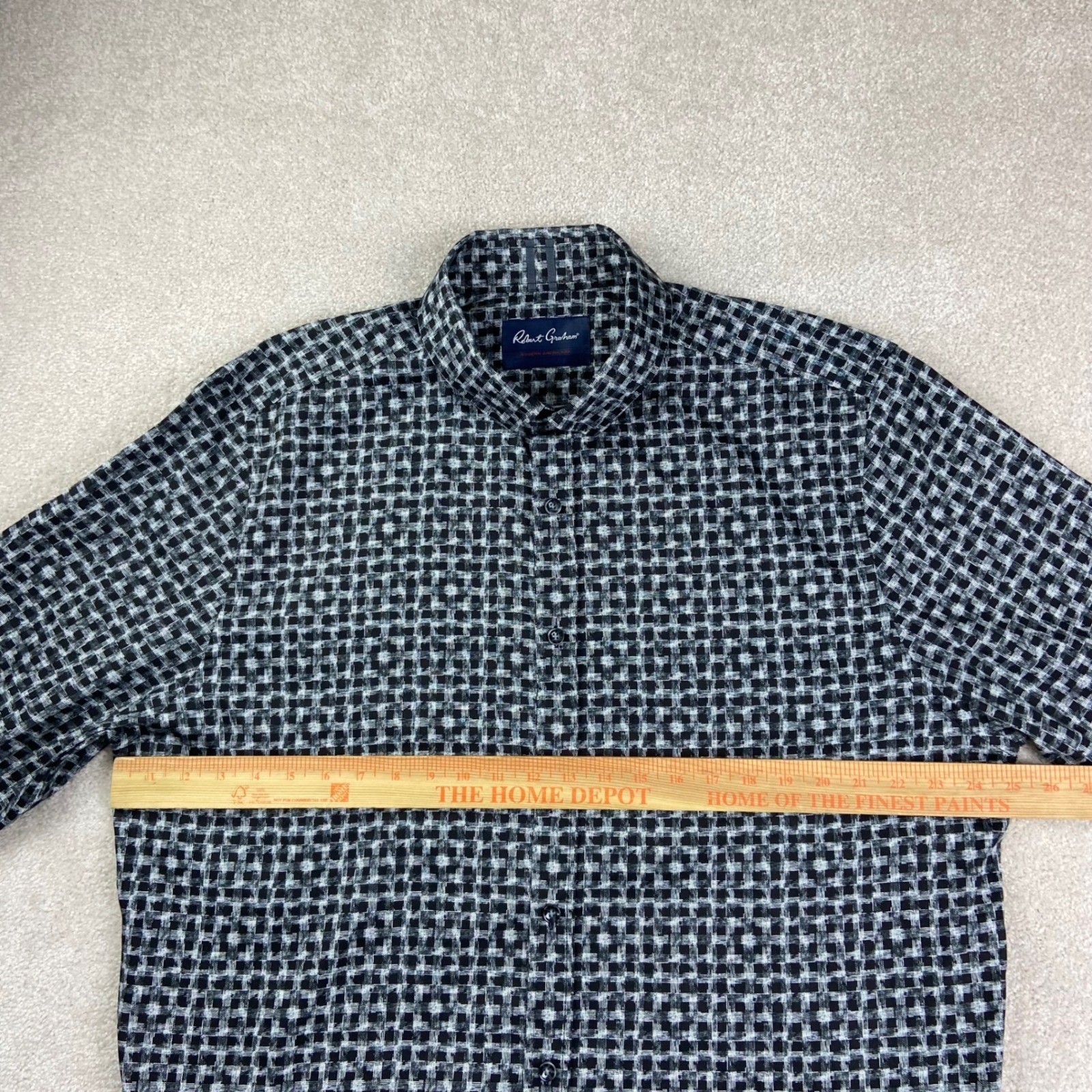 Robert Graham Button Down Shirt Mens 3XL Black White Grid Tailored Fit