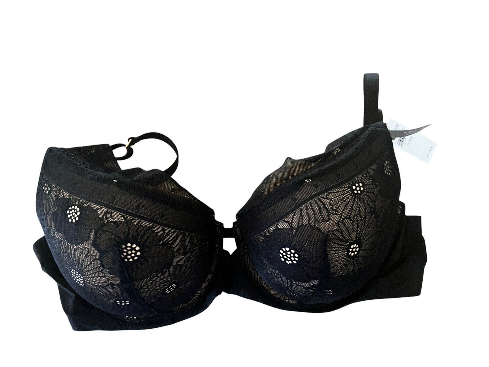 Aerie Real Power Plunge Underwire Lace Bra Floral Sheer Black 36DD Adj StrapS