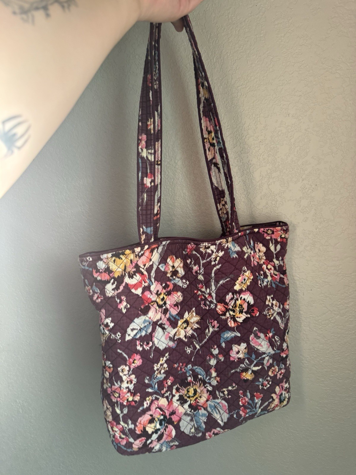 Vera Bradley Quilted Cotton Floral Plum Purple Tote Shoulder Bag Handbag Purse
