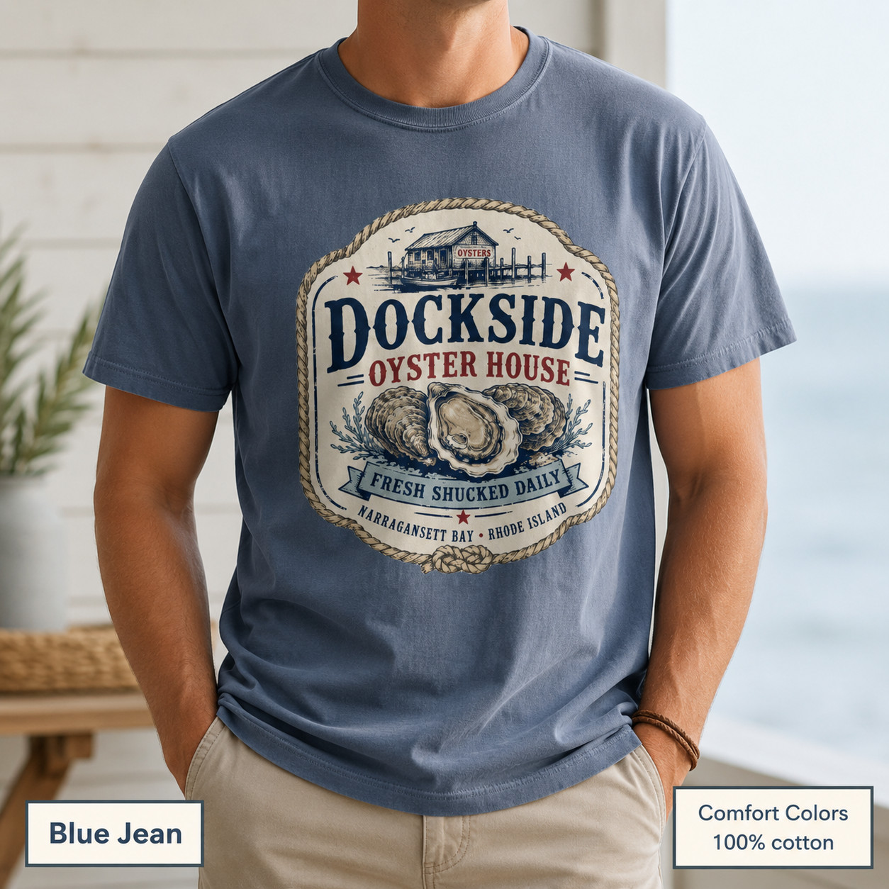Dockside Oyster House Shirt, Coastal Comfort Colors Rhode Island Tee