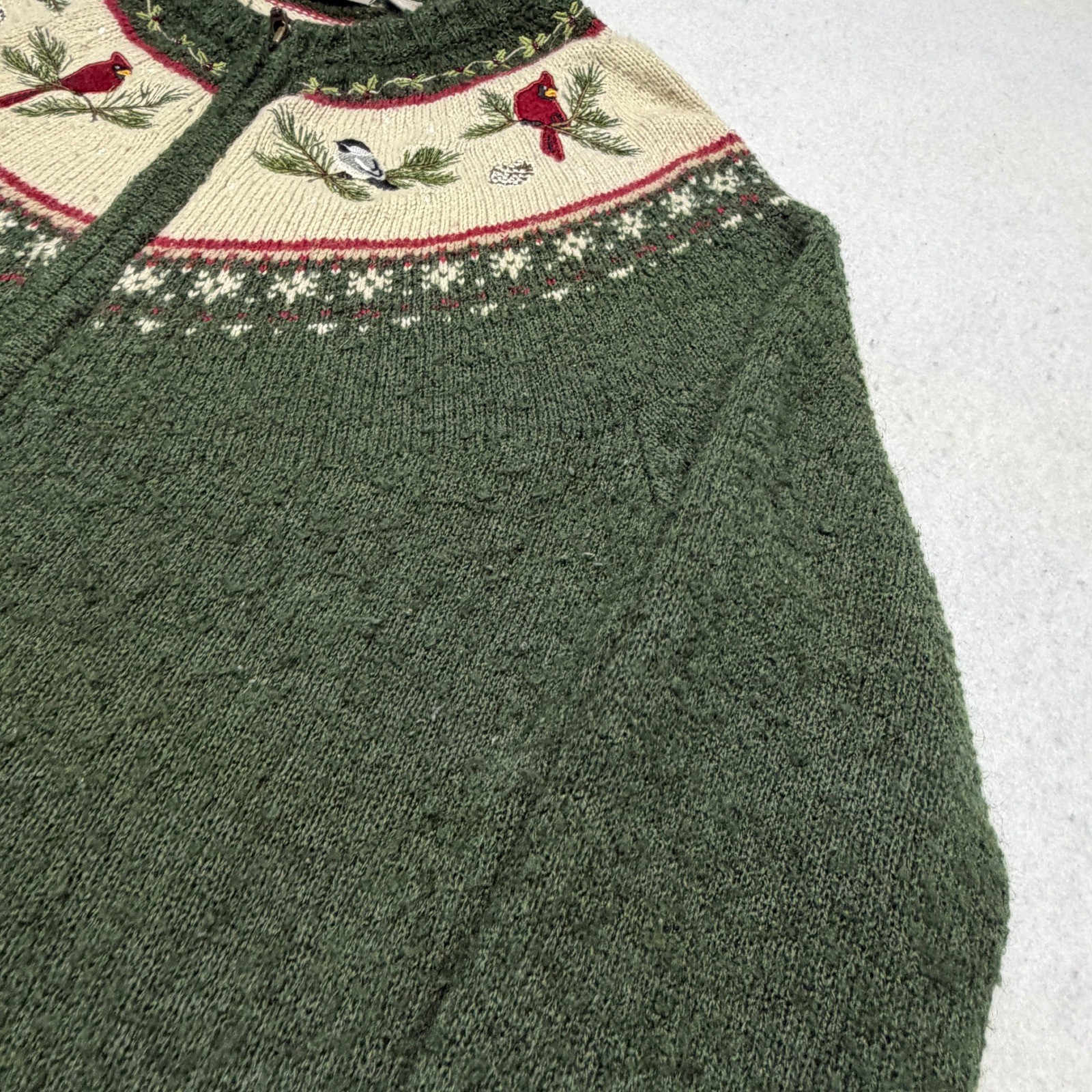 Vintage Croft & Barrow Silk Wool Fair Isle Bird Embroidered Knit Sweater Large