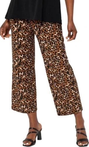 #444 Dennis Basso Petite Printed Italia Knit Wide Leg Crop Pants Size SP