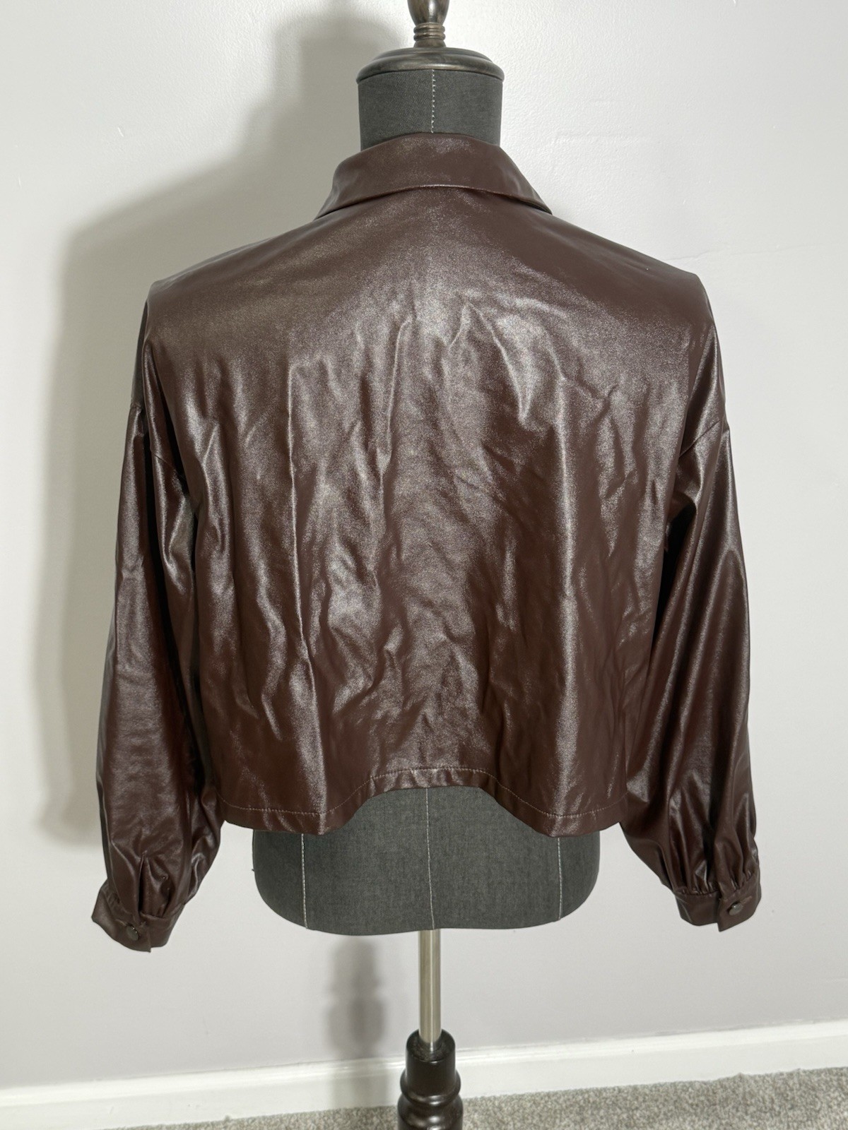 Shein Women’s Single Breasted Flap Pocket PU Leather Jacket Brown Size Med EUC