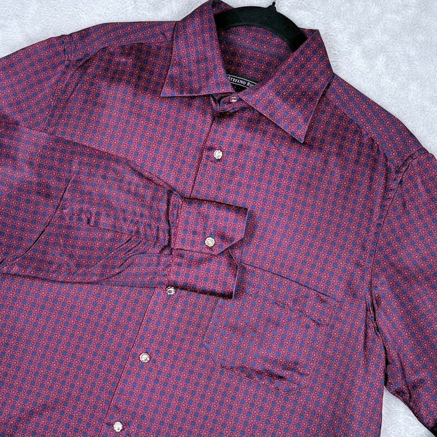 Stefano Ricci 100% Silk Button Up Shirt Mens Medium Red Blue Medallion Italy