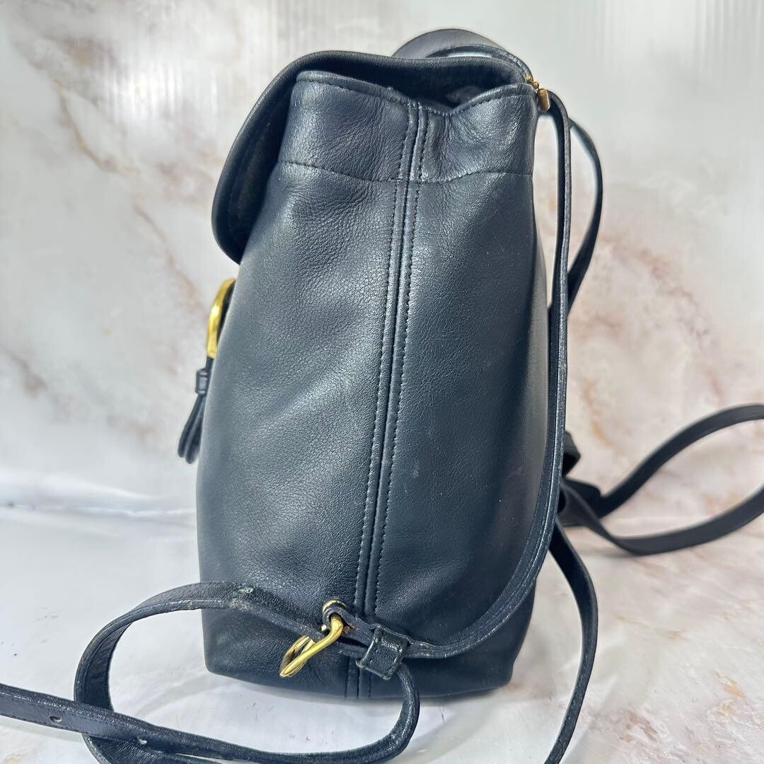 Coach Black Leather Mini Backpack USA Made 4152 Logo Charm Auth