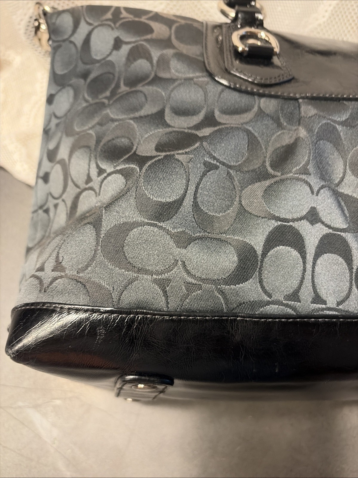Coach Ashley Signature Sateen Large Satchel Black Canvas Leather Bag F15440 Nice