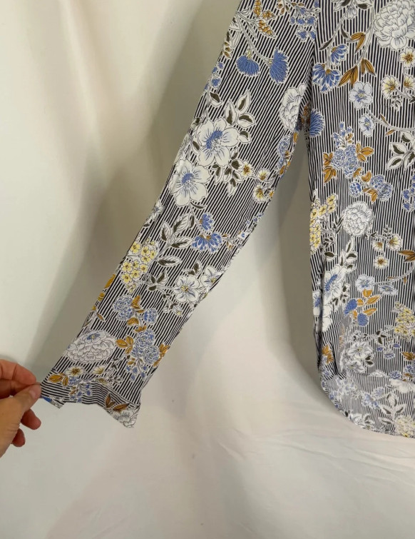 Brina & Em V-Neck Floral Stripe Lightweight Long Sleeve Blouse Size XS