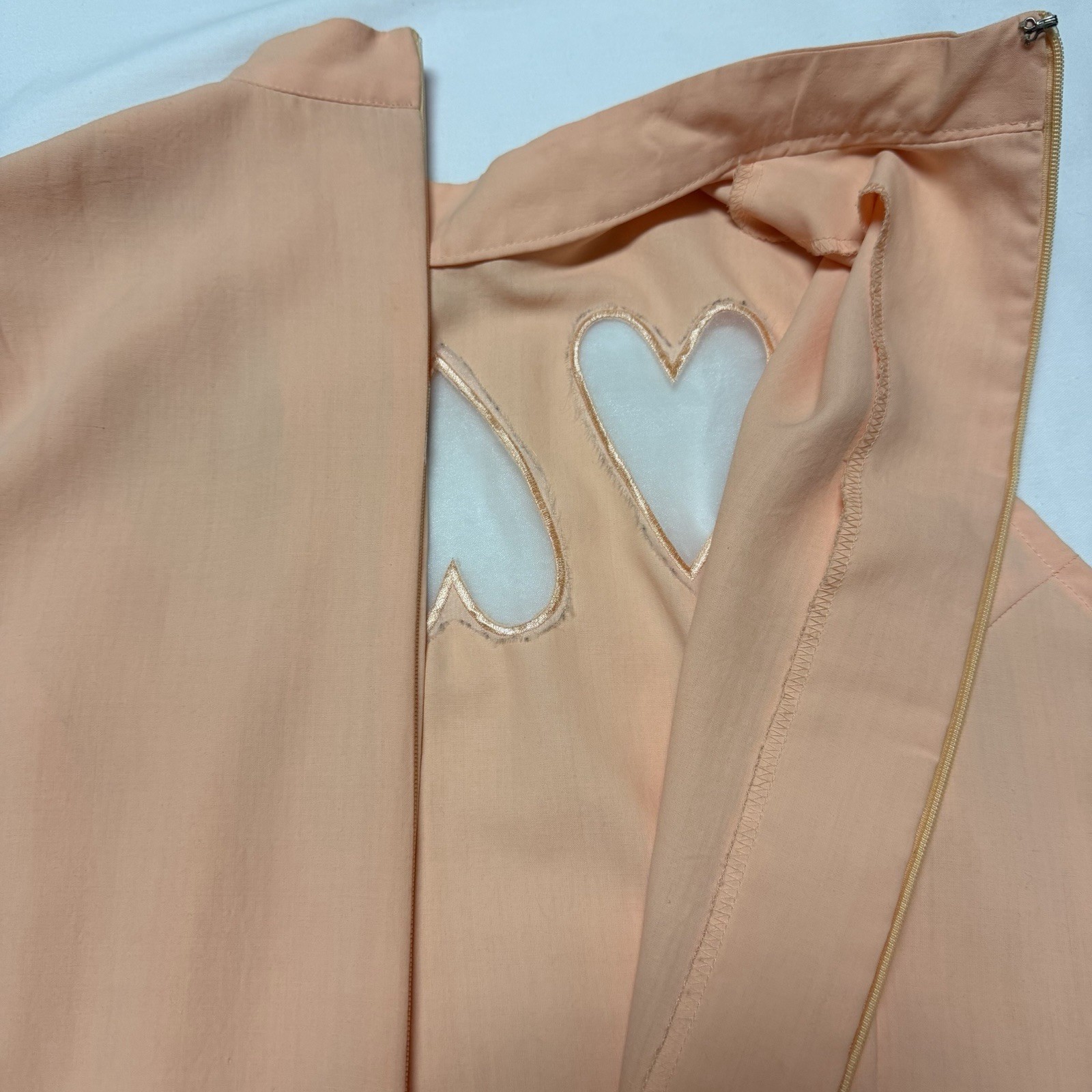 Vintage 90s Seize Sleeveless Mock Neck Top Salmon Pink Heart Cutout Sheer S Y2K