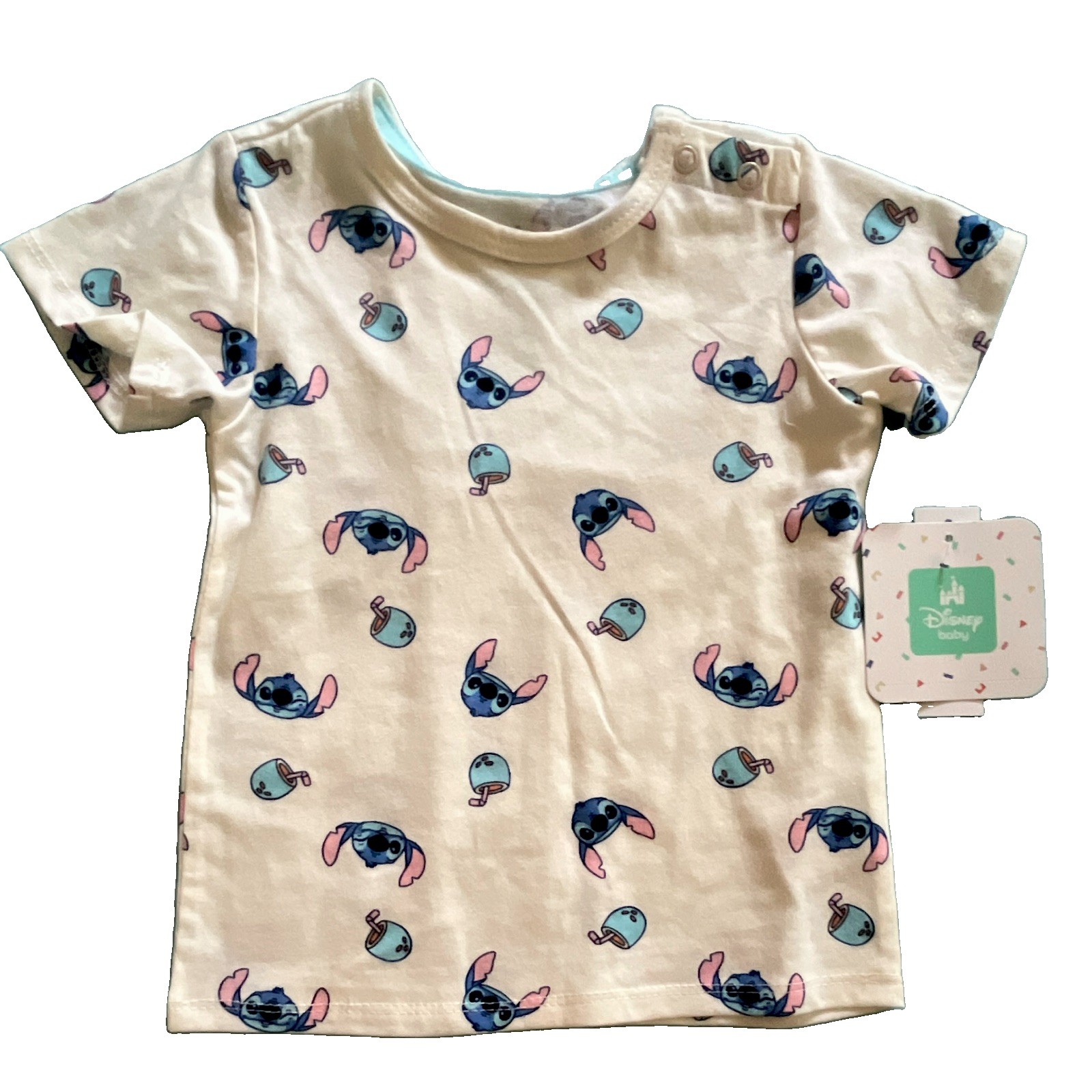 Disney Stitch 2pc Seersucker Striped Overalls & Short Sleeve Shirt Set 12M