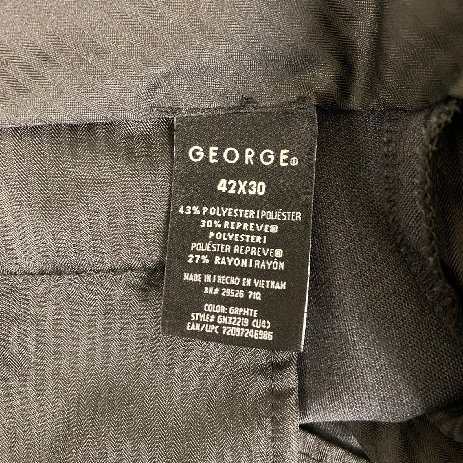 George Dress Pants Men’s 42×30 Graphite Gray Repreve Polyester Rayon Blend