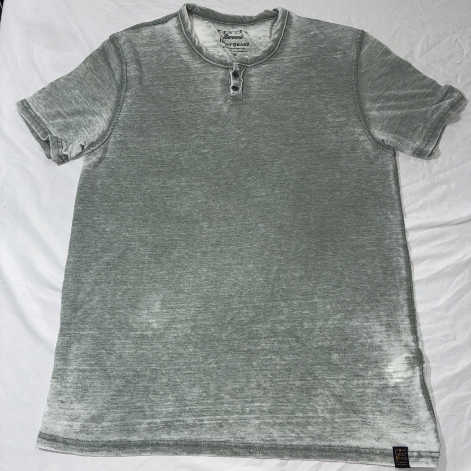 Lucky Brand Venice Burnout Henley T Shirt Mens M Gray Cotton Blend Lot Of 2