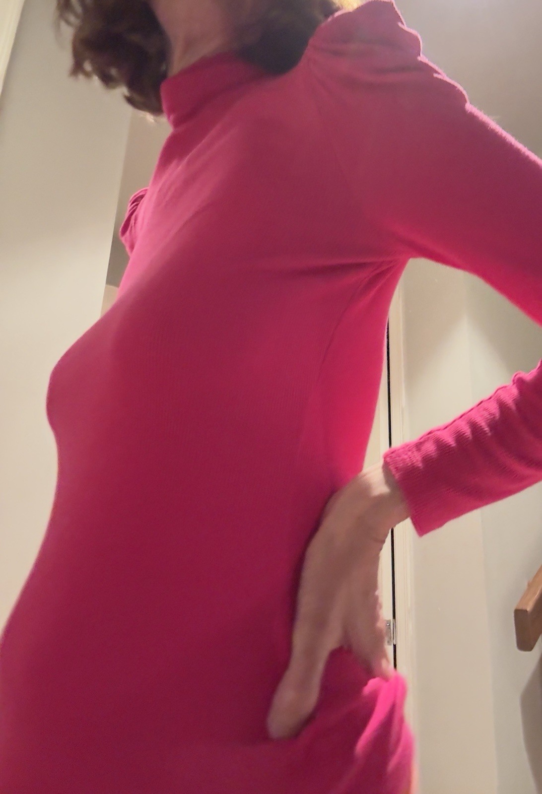 I.N.C. Hot pink Ribbed Stretch Knit Top With Gathered Puffy Shoulders Size S