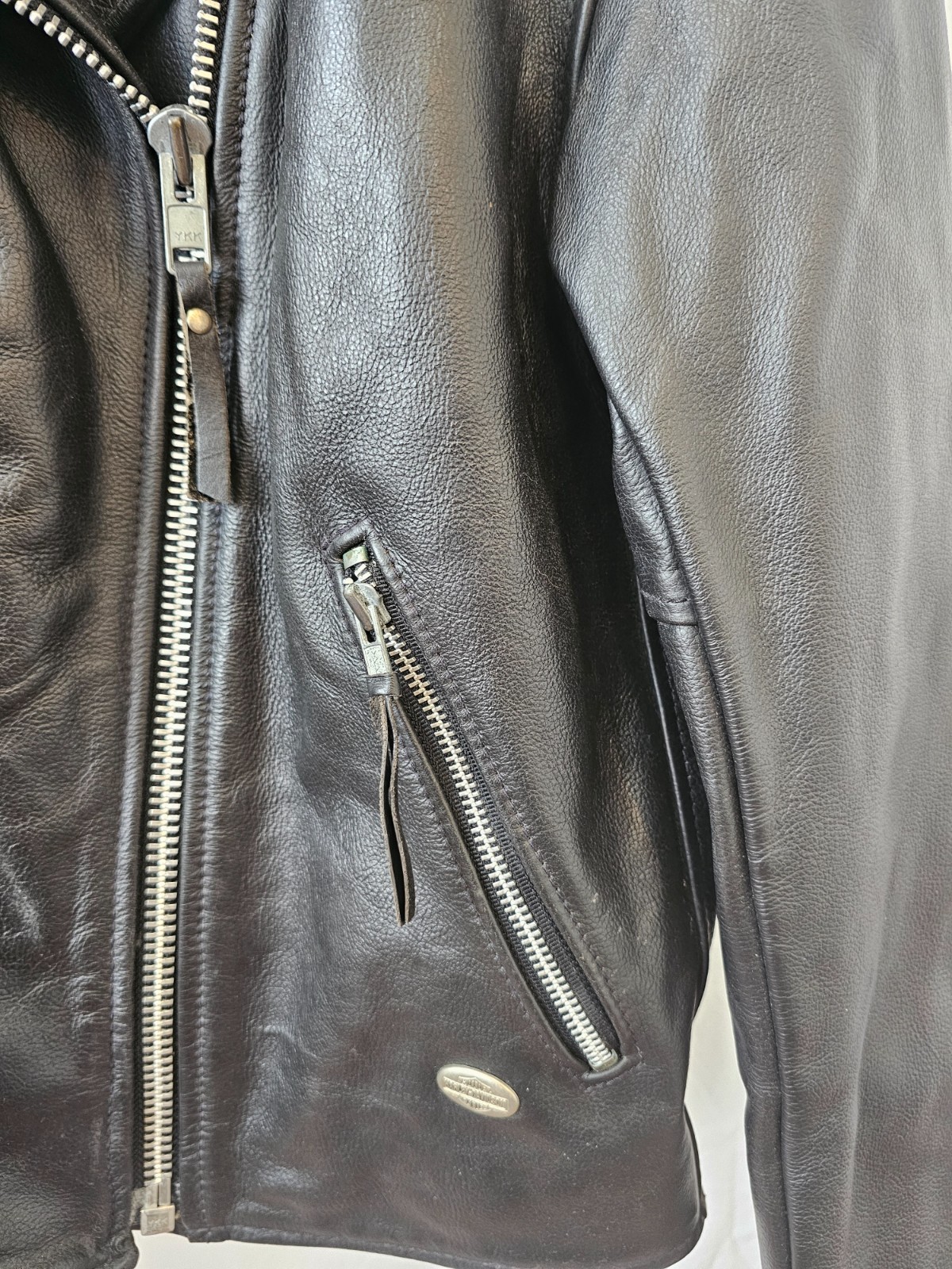 Harley Davidson Womens Small Black Leather Moto Biker Riding Jacket USA Zip YKK