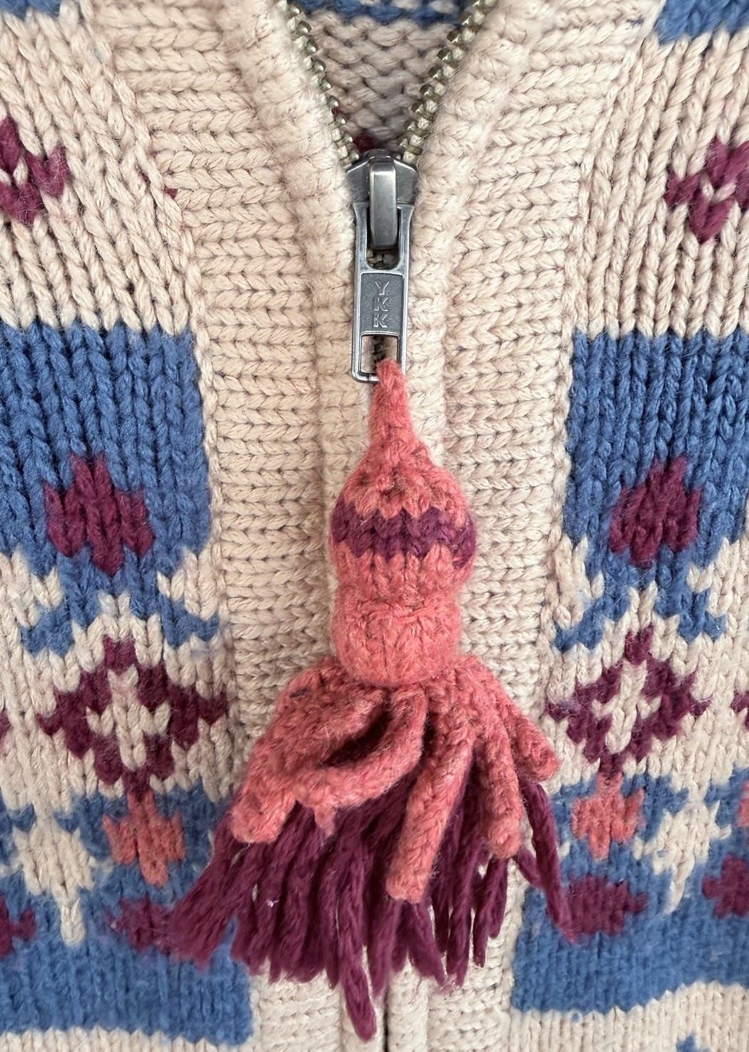 Anthropologie Sparrow Wool Blend Hooded Sweater Small Boho Fair Isle Zip Tassel