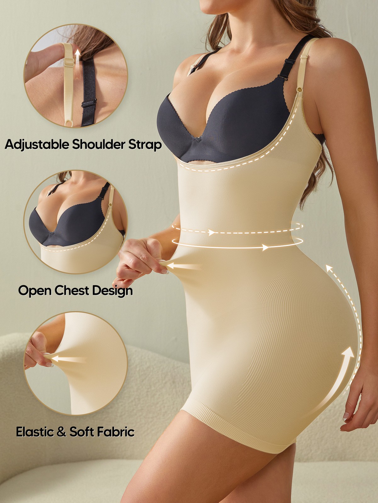 Fajas Women Shapewear Slip Dresses Tummy Control Full Body Shaper Open Bust